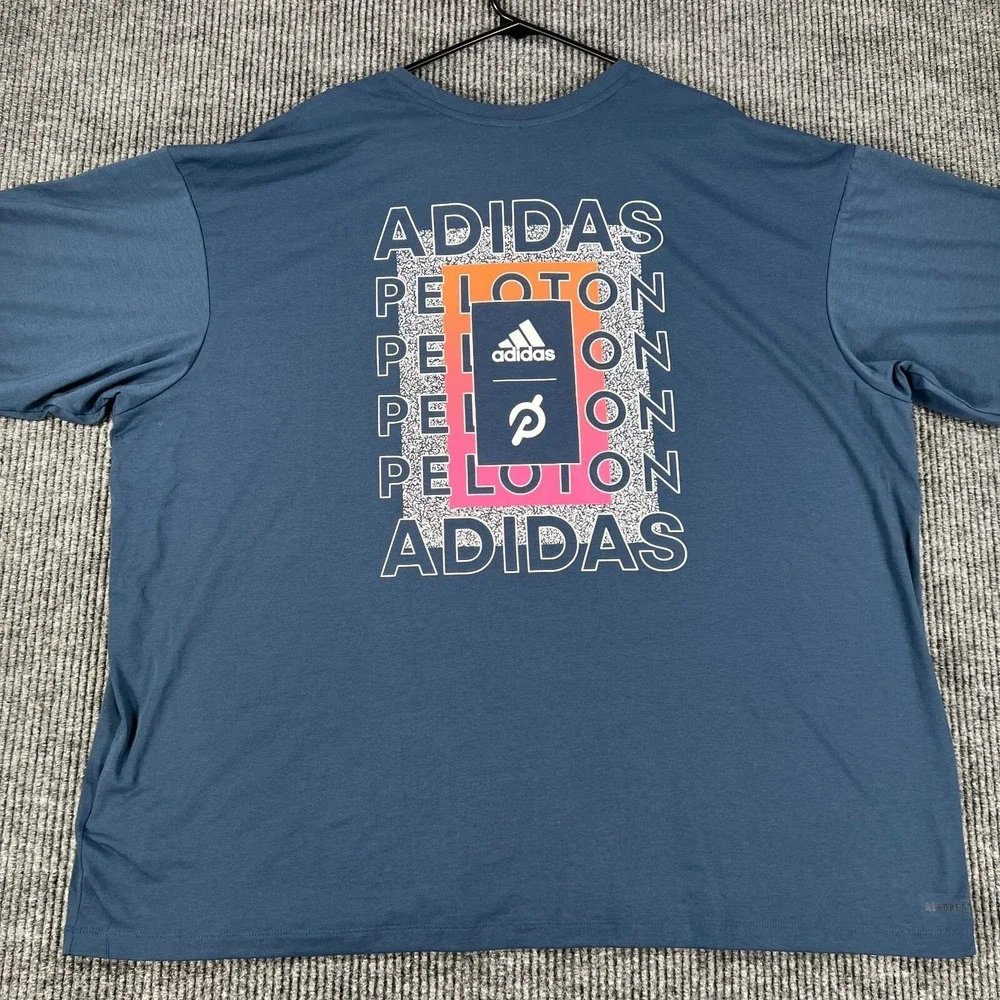 Adidas x Peleton Shirt Mens 2XL XXL Blue Short Sleeve Activewear Soft Sharp